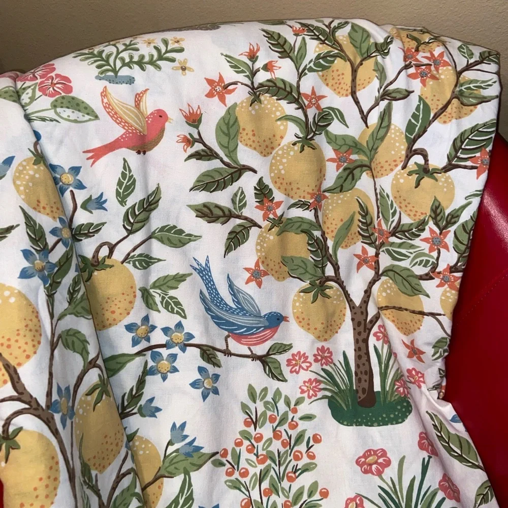 RARE Pottery Barn Jocelyn Lemons & Birds Floral Duvet Cover KING Botanical Tree